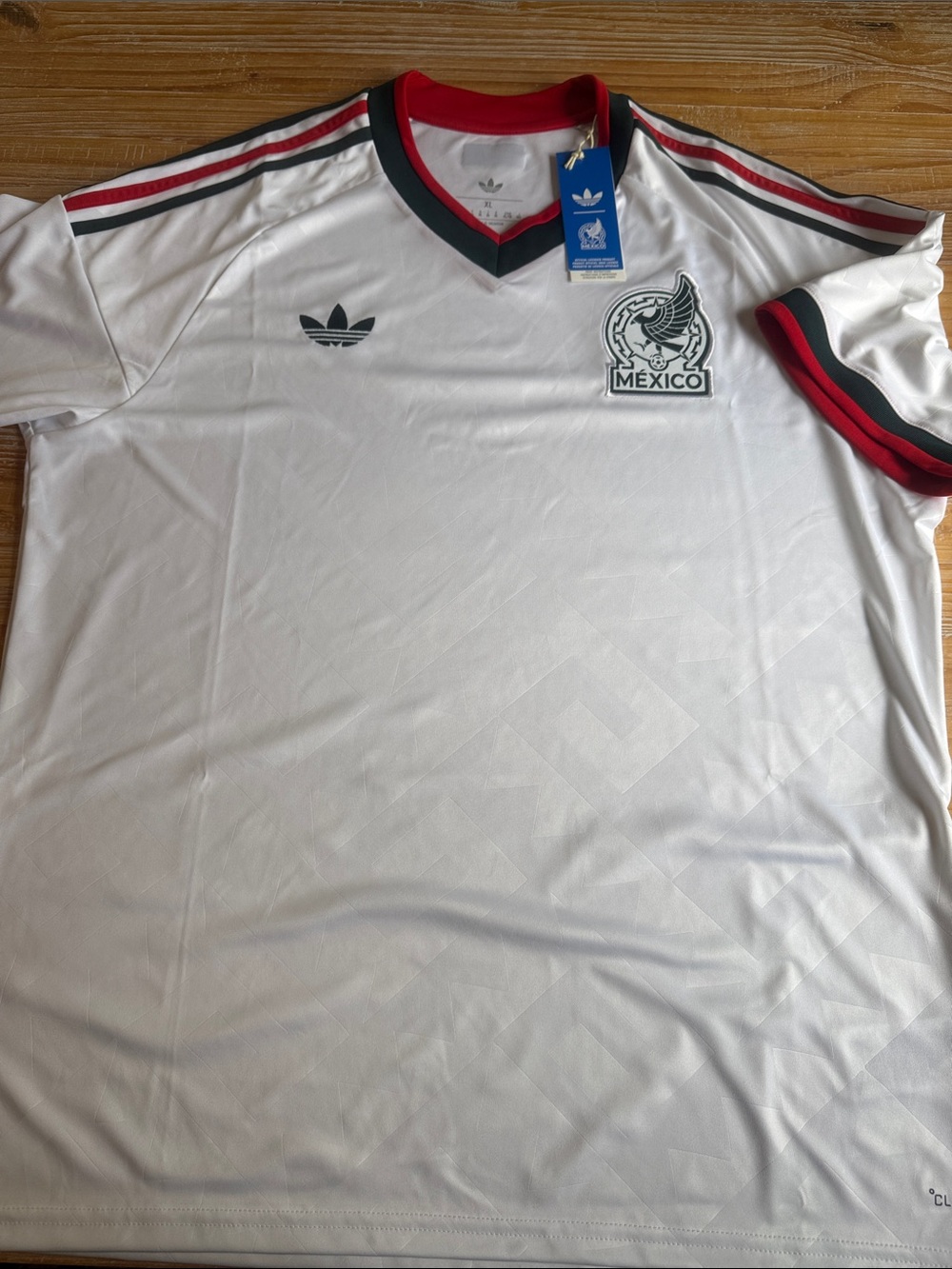 adidas Mexico Men’s White Soccer Jersey with Red and Black Trim